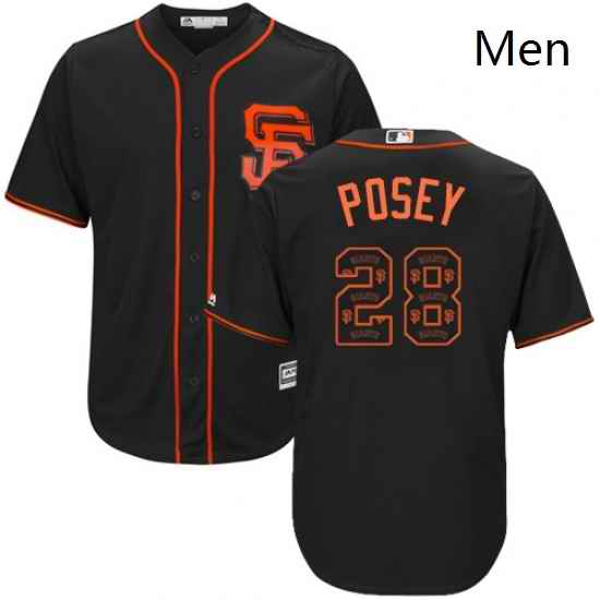 Mens Majestic San Francisco Giants 28 Buster Posey Authentic Black Team Logo Fashion Cool Base MLB Jersey